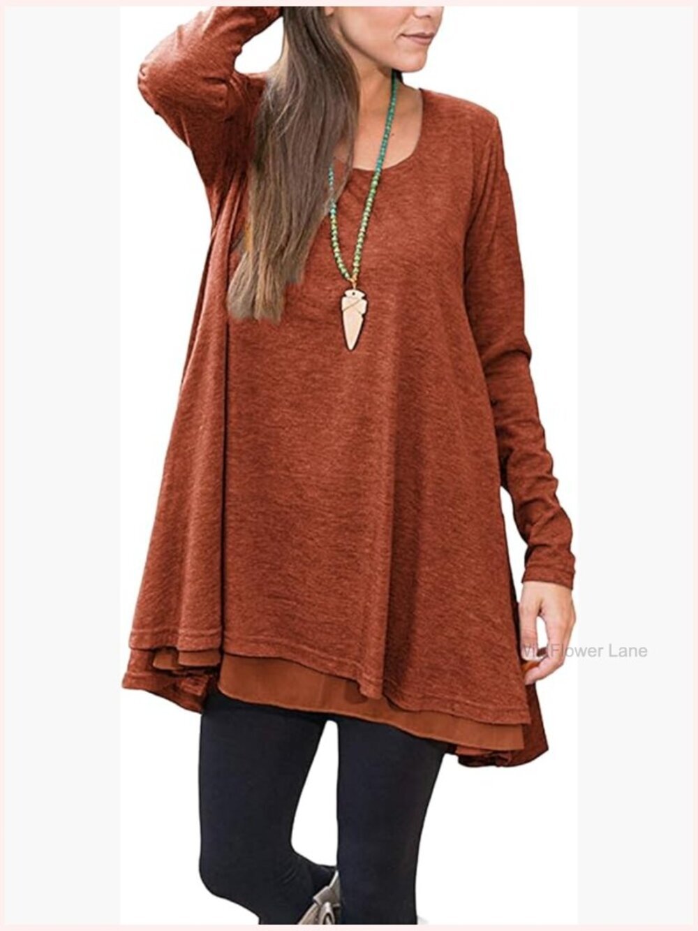 Long Sleeve Tunic Tops Loose Casual Blouse Layered Shirt with Pockets